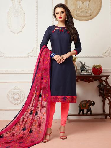 Embroidered unstitched churidaar suit - 15027975 - Very Small Image - 1