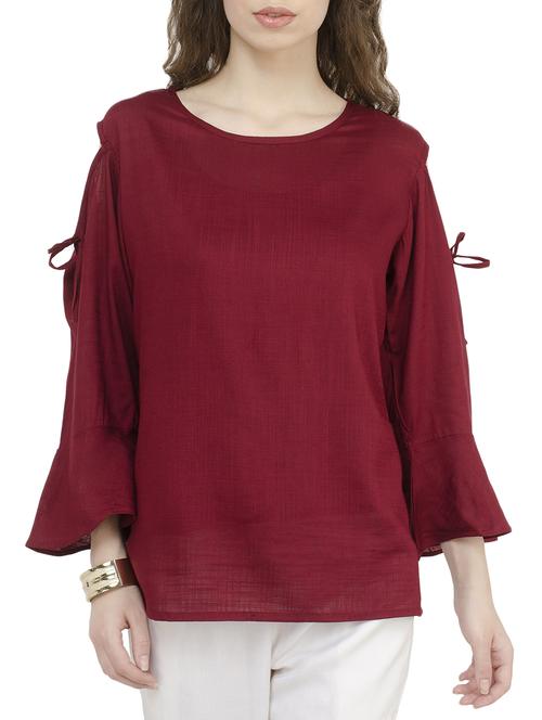 maroon solid cold shoulder top - 15028041 - Very Small Image - 1