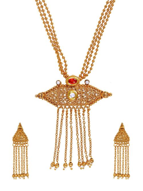 gold brass necklace & earrings set - 15028075 - Standard Image - 1