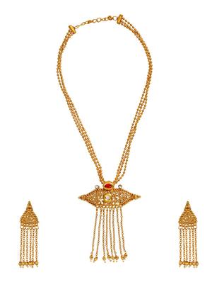 gold brass necklace & earrings set - 15028075 - Standard Image - 2