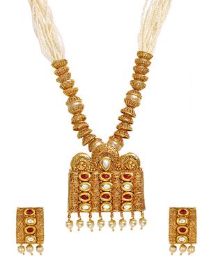 gold brass necklace & earrings set - 15028076 - Standard Image - 1