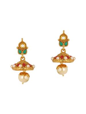golden colored brass necklace & earrings set - 15028077 - Standard Image - 3