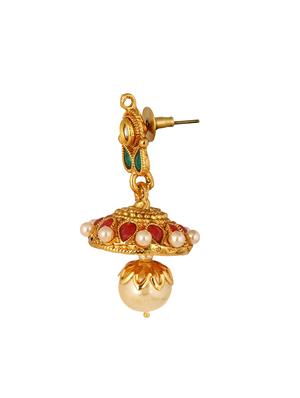 golden colored brass necklace & earrings set - 15028077 - Standard Image - 4