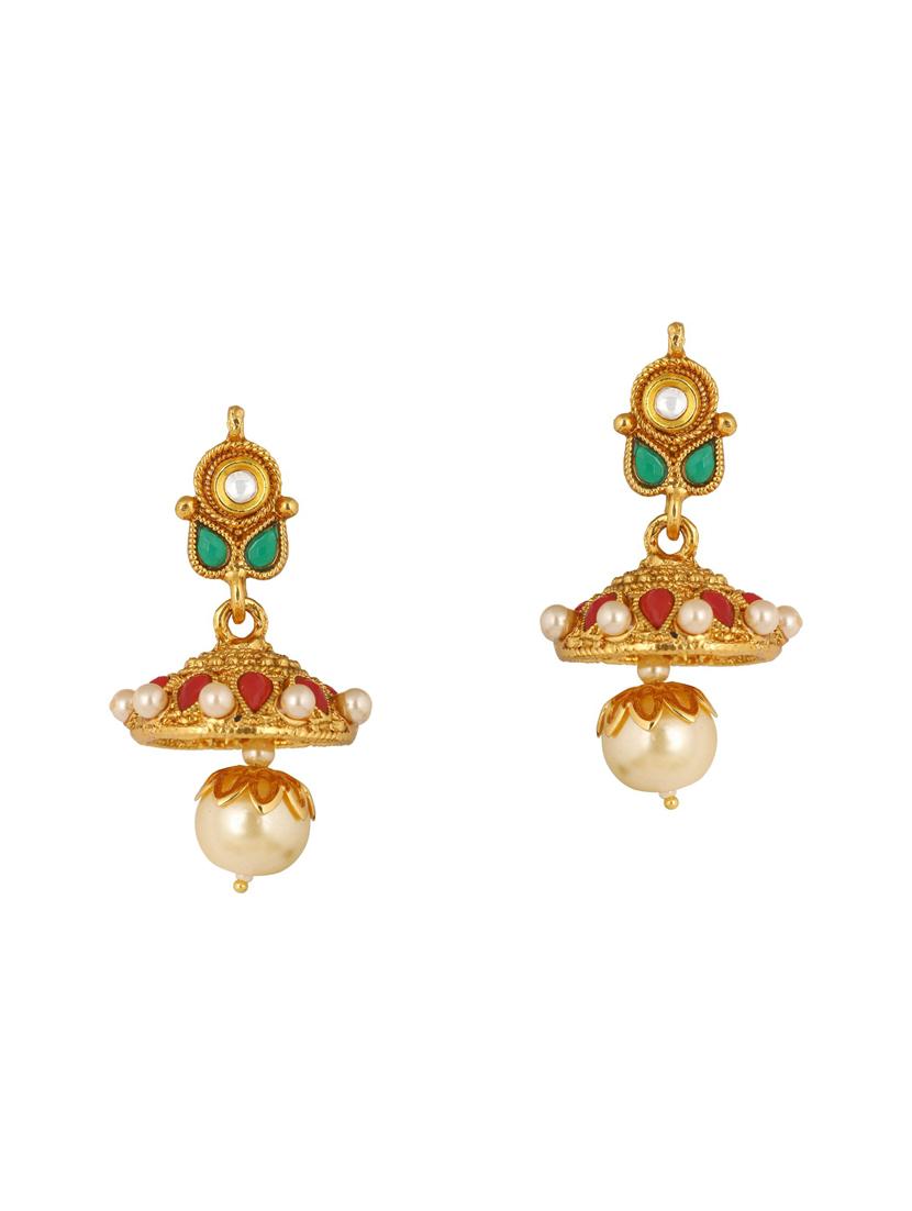 golden colored brass necklace & earrings set - 15028077 - Zoom Image - 3