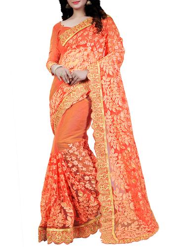 orange net embroidered saree with blouse - 15028104 - Very Small Image - 1