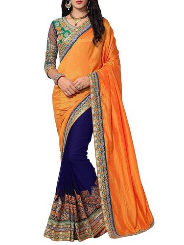 orange silk half & half saree with blouse - 15028136 - Very Small Image - 1
