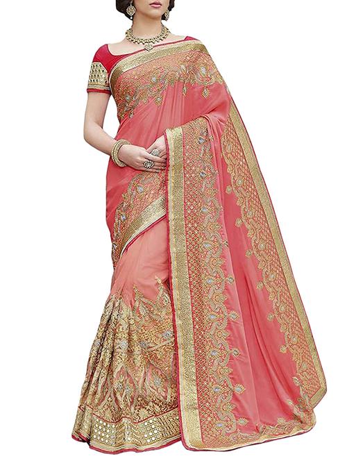 pink silk half & half saree with blouse - 15028137 - Very Small Image - 1