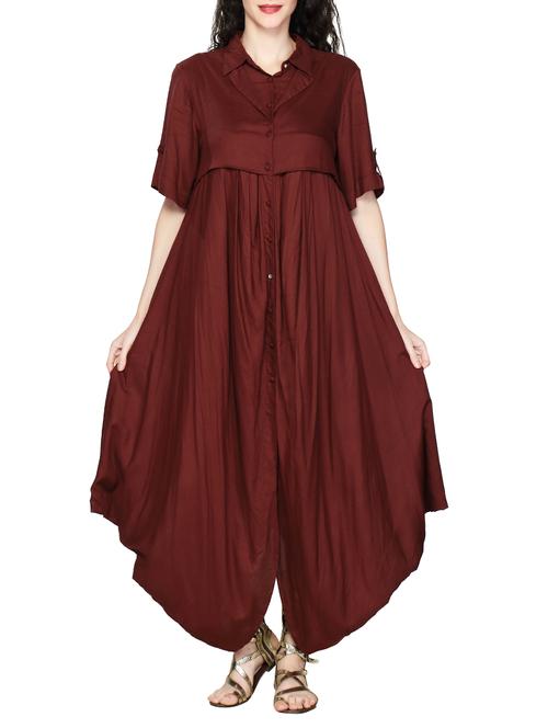 JANE ROCHELLE maroon draped dress - 15028176 - Standard Image - 1