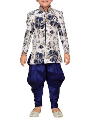 blue silk blend sherwani set - 15028271 - Standard Image - 1