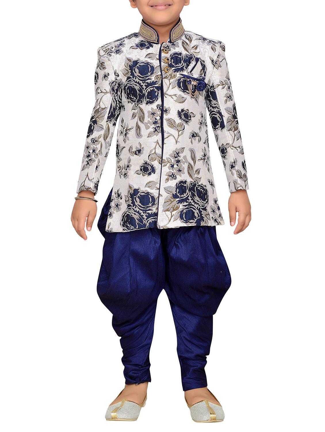 blue silk blend sherwani set - 15028271 - Zoom Image - 1