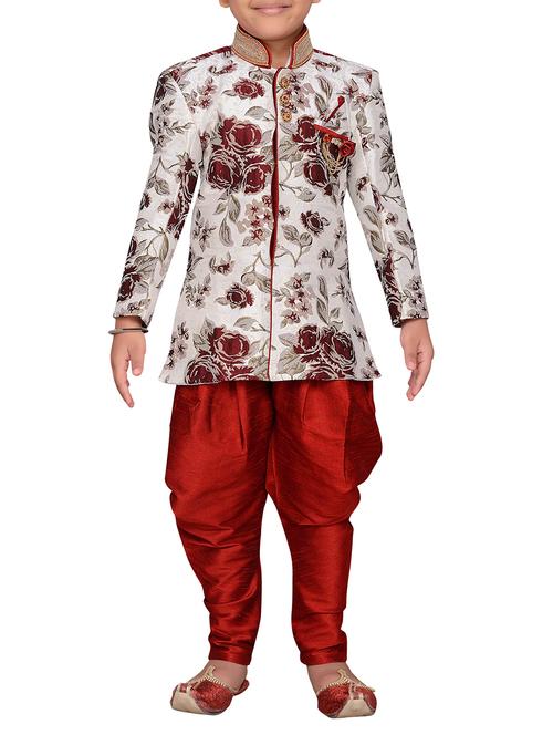 red silk blend sherwani set - 15028272 - Standard Image - 1