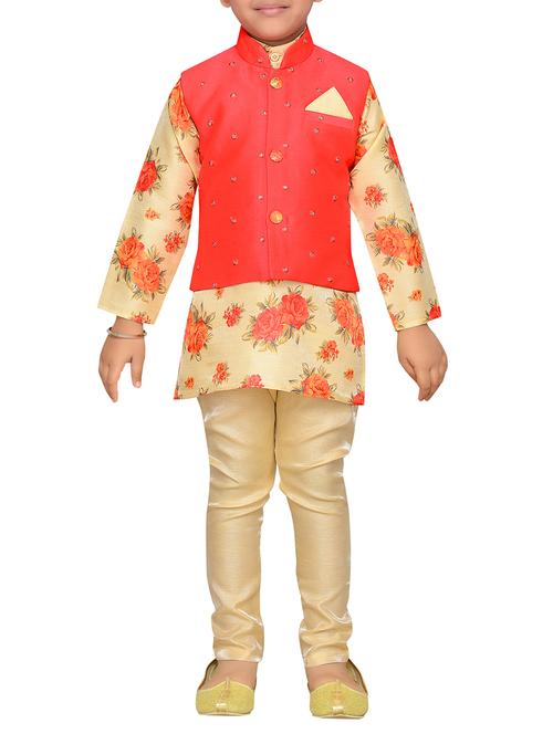 pink silk blend kurta set with nehru jacket - 15028276 - Standard Image - 1