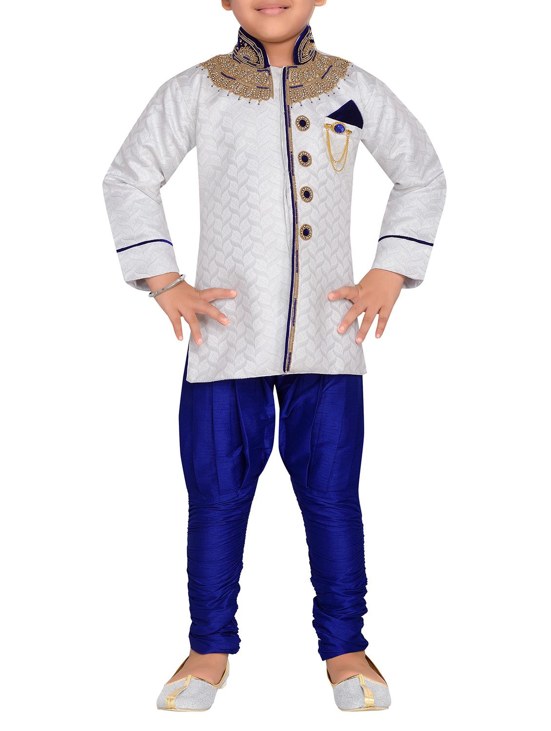 blue silk blend kurta set - 15028277 - Zoom Image - 1
