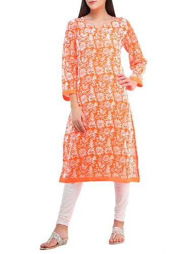 orange velvet straight kurta - 15028517 - Very Small Image - 1