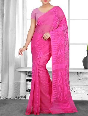 pink cotton silk jamdani saree - 15028552 - Standard Image - 1