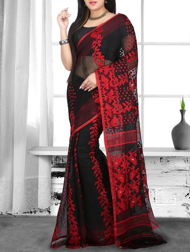 black cotton silk jamdani saree - 15028556 - Very Small Image - 1