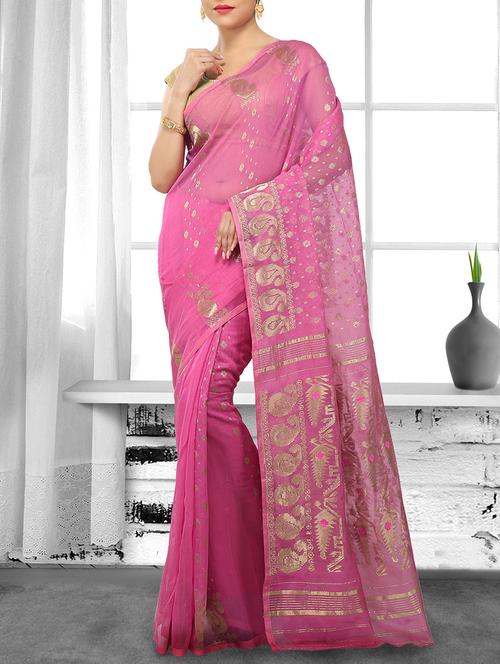 pink cotton silk jamdani saree - 15028563 - Standard Image - 1