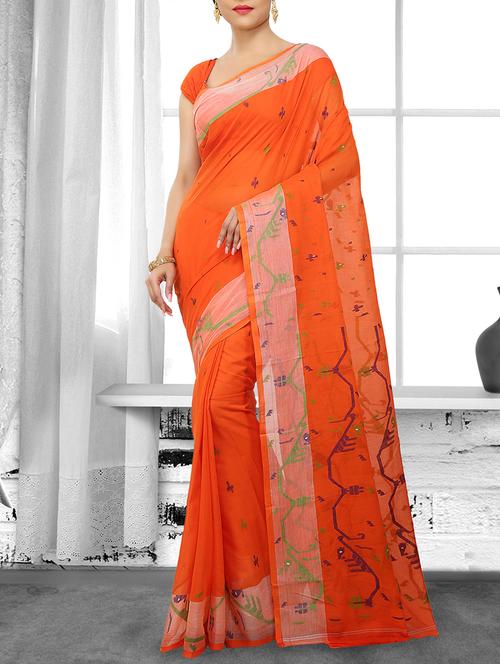 orange cotton silk jamdani saree - 15028567 - Very Small Image - 1