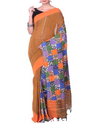 orange cotton tant saree - 15028576 - Standard Image - 1