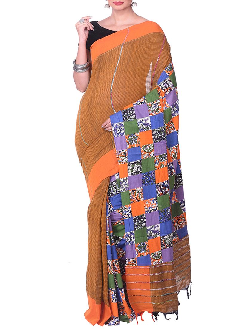 orange cotton tant saree - 15028576 - Zoom Image - 1