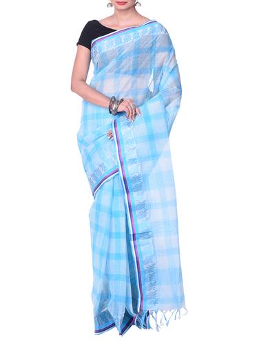 sky blue cotton tant saree - 15028582 - Very Small Image - 1