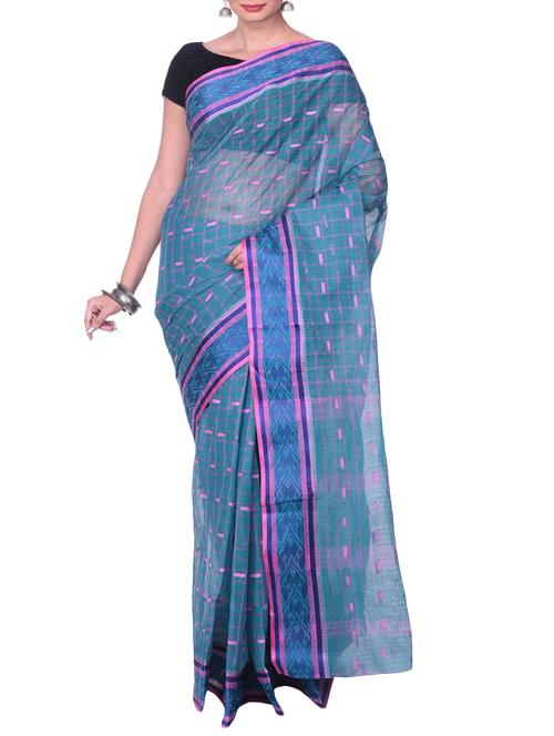 blue cotton tant saree - 15028584 - Very Small Image - 1
