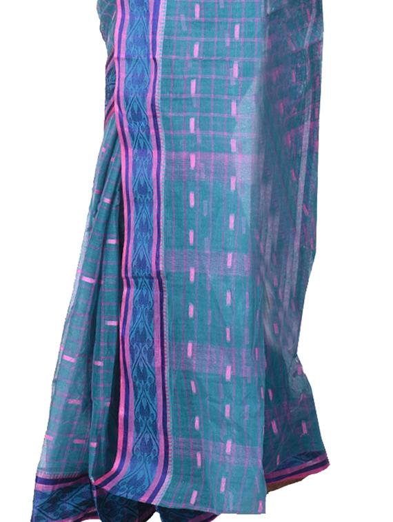 blue cotton tant saree - 15028584 - Zoom Image - 2