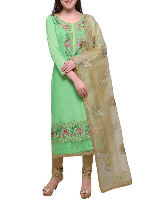 green embroidered unstitched suit - 15029082 - Standard Image - 1