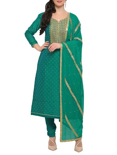 blue chanderi cotton churidaar suits unstitched suit - 15029084 - Very Small Image - 1