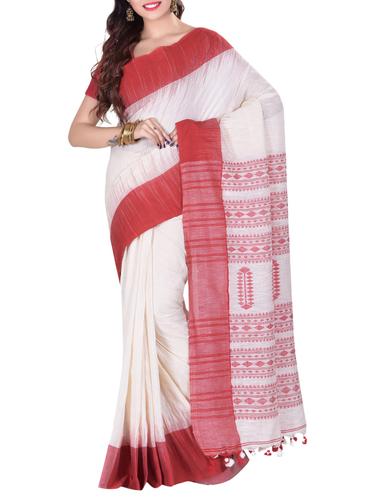 Contrast bordered handloom saree with blouse - 15029185 - Very Small Image - 1