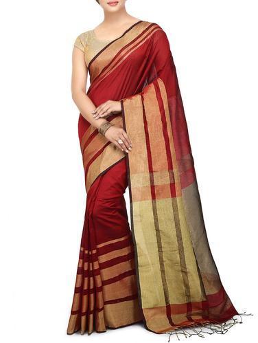 red bordered saree with blouse - 15029199 - Very Small Image - 1