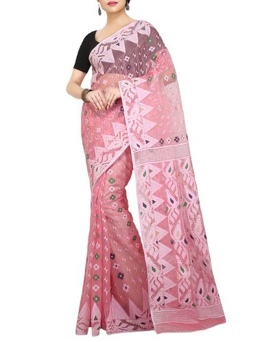 pink cotton silk jamdani saree - 15029204 - Very Small Image - 1