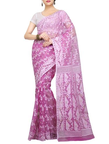 purple cotton silk jamdani saree - 15029207 - Very Small Image - 1