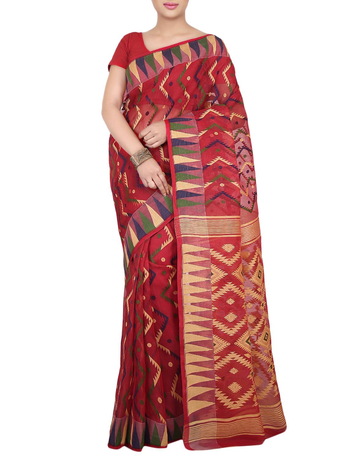 Zari hand woven jamdani saree - 15029209 - Zoom Image - 1