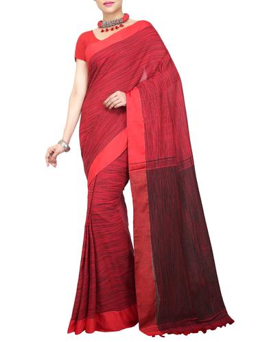 red handloom saree with blouse - 15029211 - Very Small Image - 1