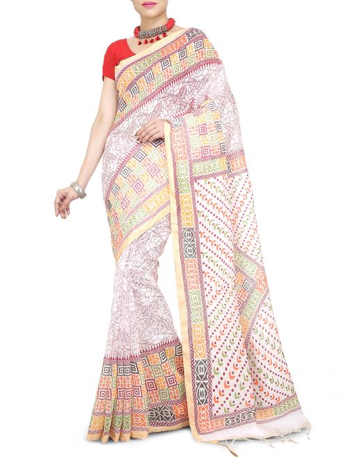 Floral handloom saree with blouse - 15029214 - Standard Image - 1