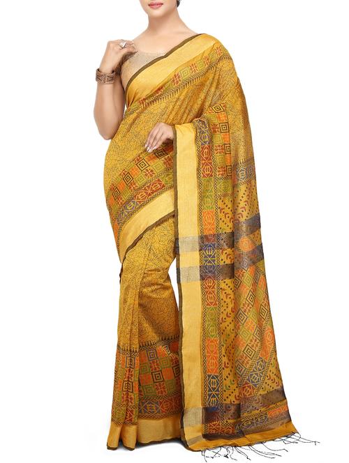 Floral handloom saree with blouse - 15029215 - Standard Image - 1