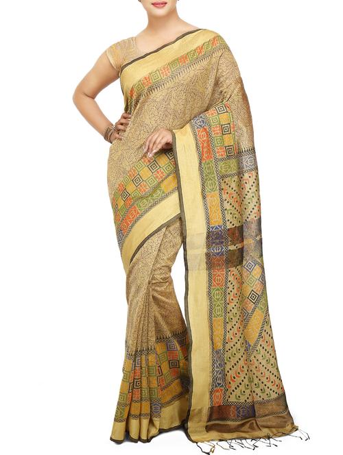 Floral handloom saree with blouse - 15029216 - Standard Image - 1