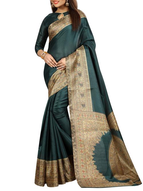 green art silk printed saree with blouse - 15029684 - Very Small Image - 1