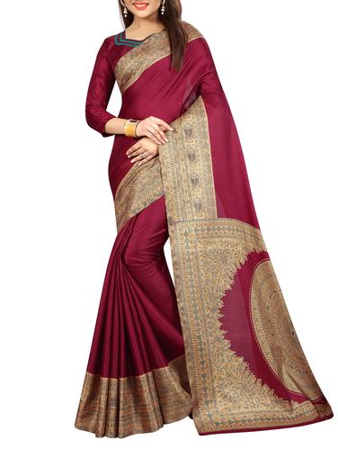maroon art silk printed saree with blouse - 15029688 - Very Small Image - 1