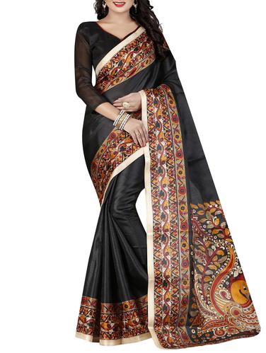 black art silk printed saree with blouse - 15029689 - Very Small Image - 1