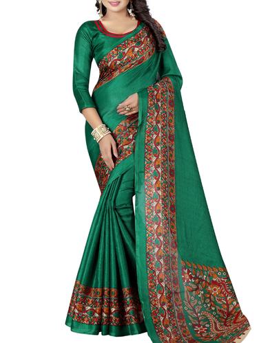 green art silk printed saree with blouse - 15029691 - Very Small Image - 1