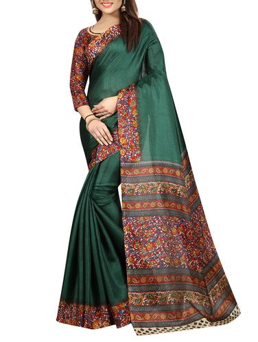 green art silk printed saree with blouse - 15029704 - Very Small Image - 1