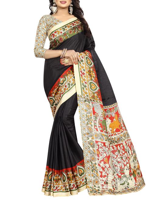 black art silk printed saree with blouse - 15029708 - Very Small Image - 1