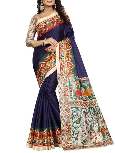 blue art silk printed saree with blouse - 15029711 - Very Small Image - 1