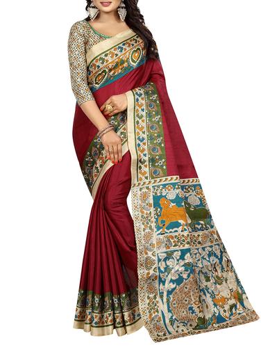 maroon art silk printed saree with blouse - 15029713 - Very Small Image - 1