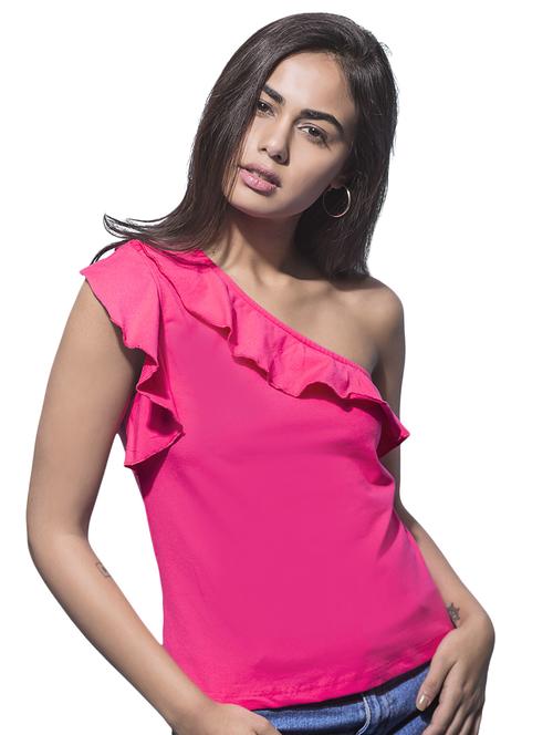 single shoulder ruffled top - 15029761 - Standard Image - 1