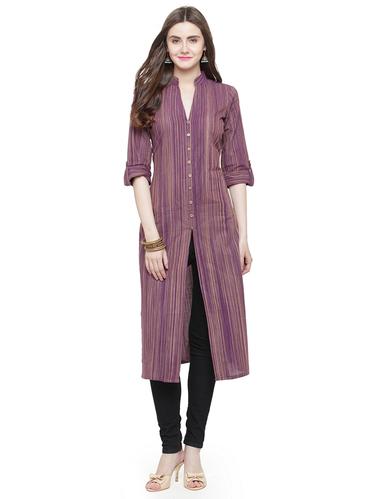 purple cotton straight kurta - 15029888 - Very Small Image - 1