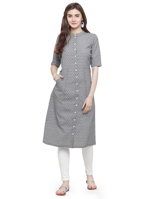 black cotton aline kurta - 15029889 - Standard Image - 1