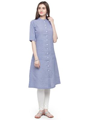Dobby print a-line kurta - 15029890 - Standard Image - 1